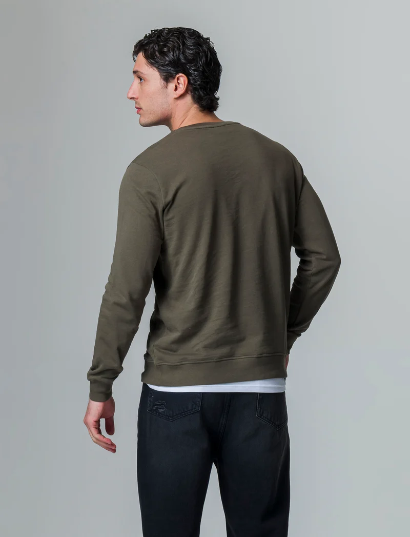 Felpa basic girocollo in cotone da uomo - Verde kaki