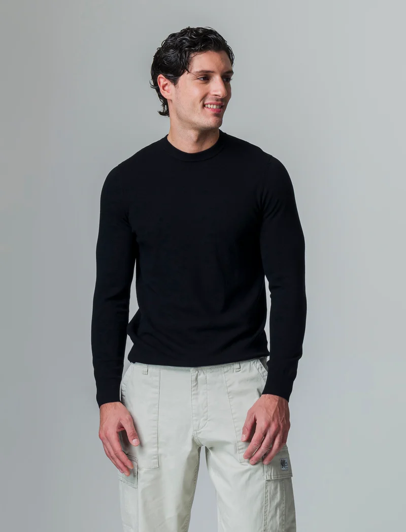 Maglia basic in filato premium da uomo - Nero