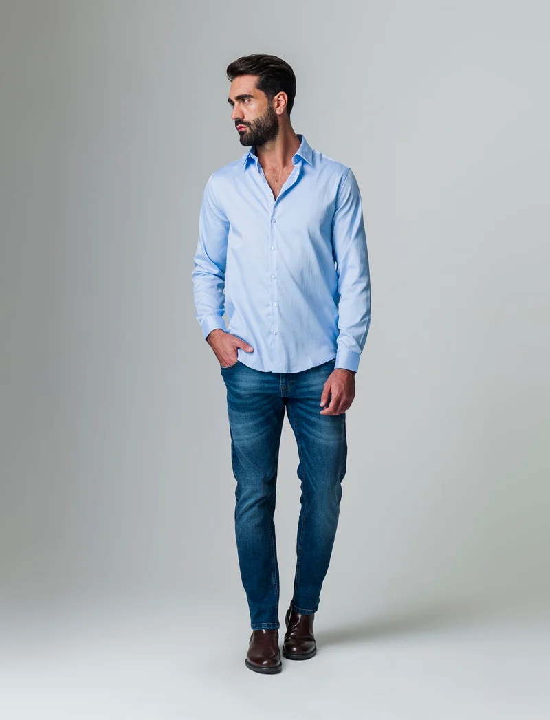 Camicia oxford regular fit da uomo - Celeste