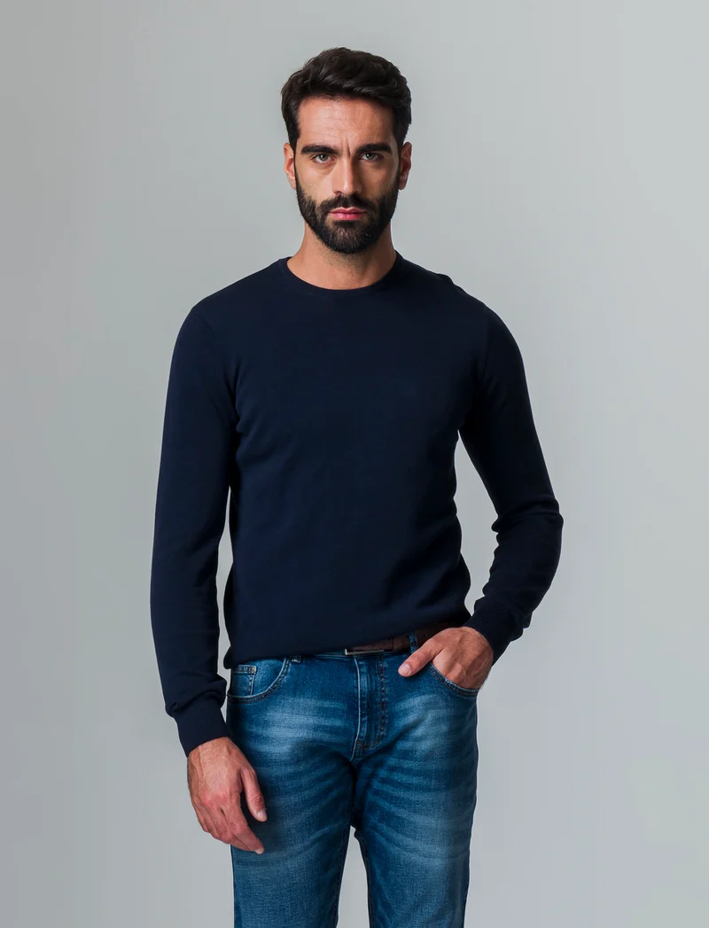 Maglia basic in puro cotone da uomo - Blu
