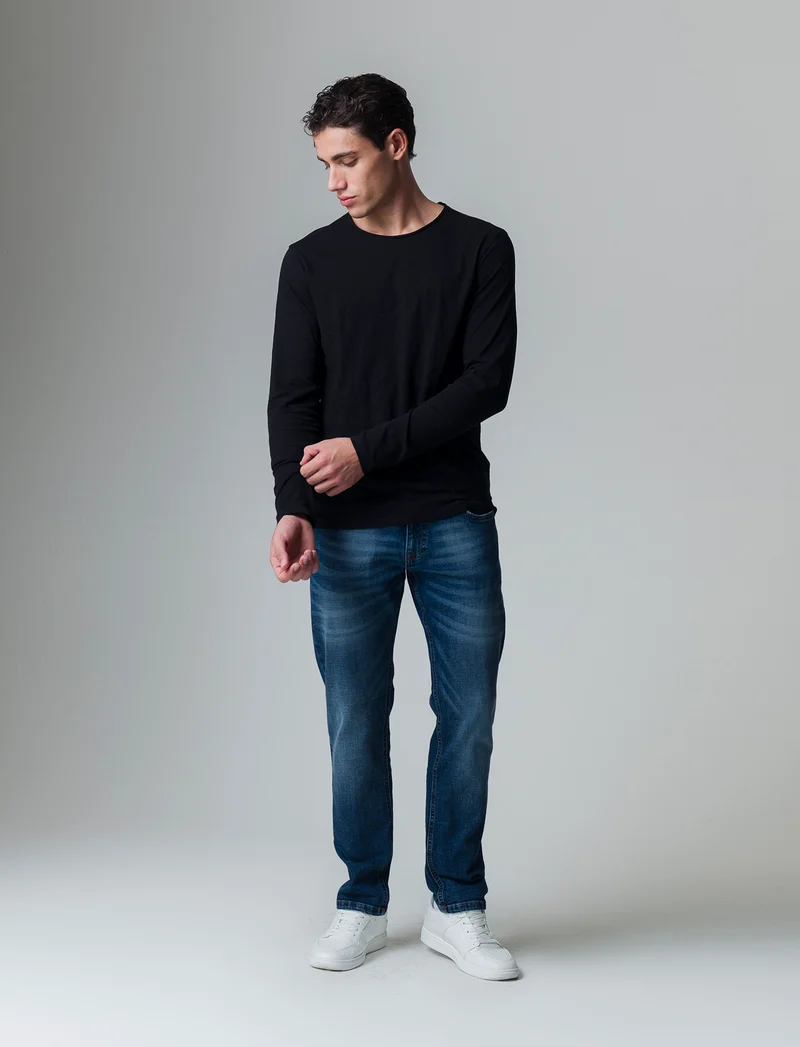 T-shirt basic in cotone slub da uomo - Nero