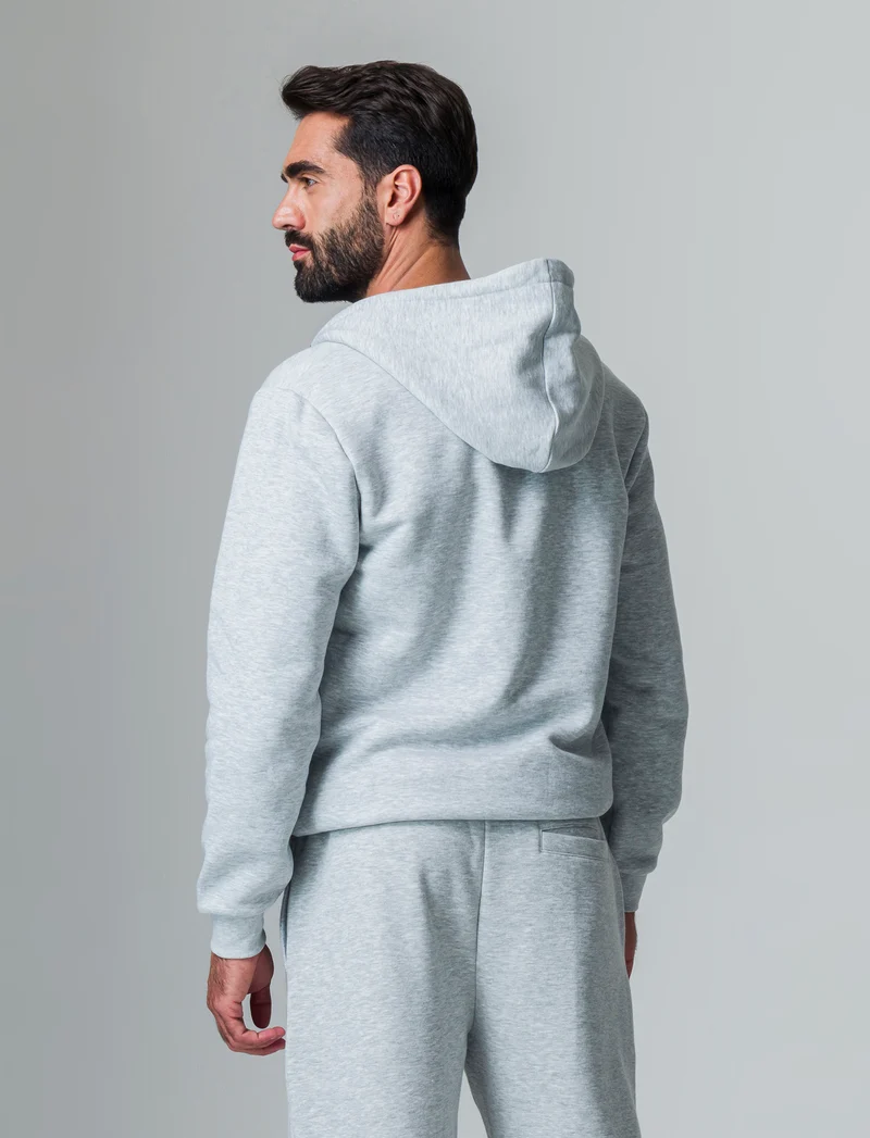 Felpa basic con cappuccio e cerniera da uomo - Grigio mel.