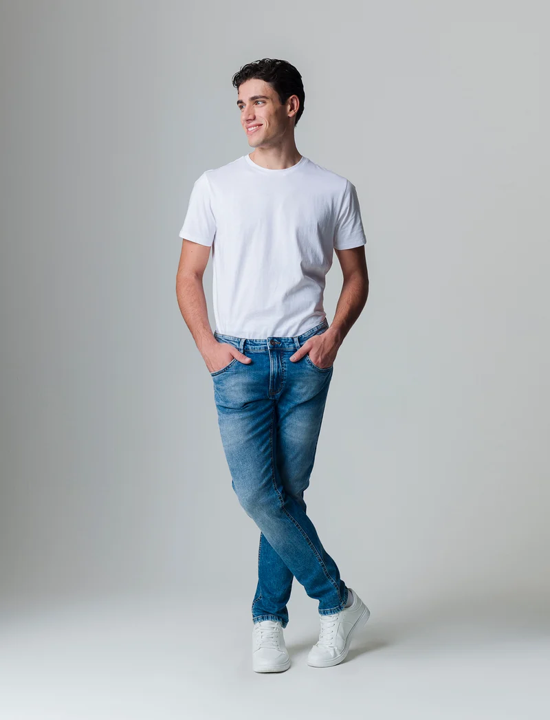 Jeans slim fit blu medio da uomo - Denim