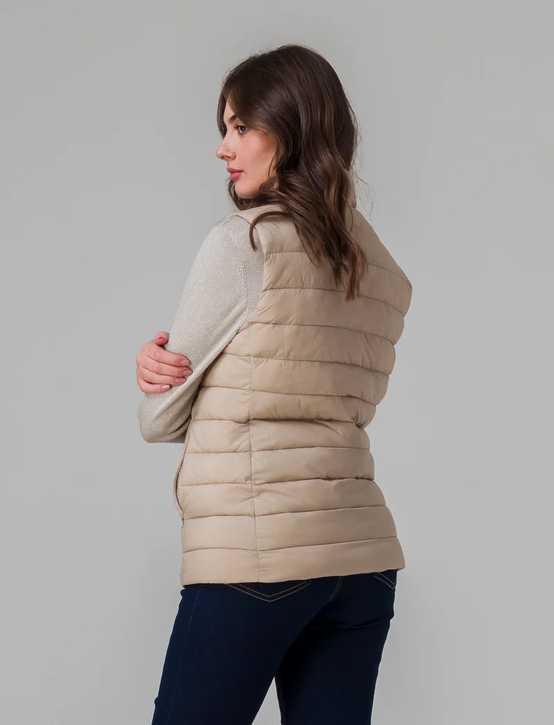 Giubbotto smanicato imbottito da donna - Beige corda