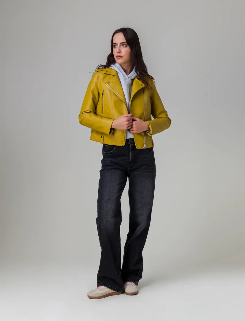 Giubbotto modello biker da donna - Mostarda