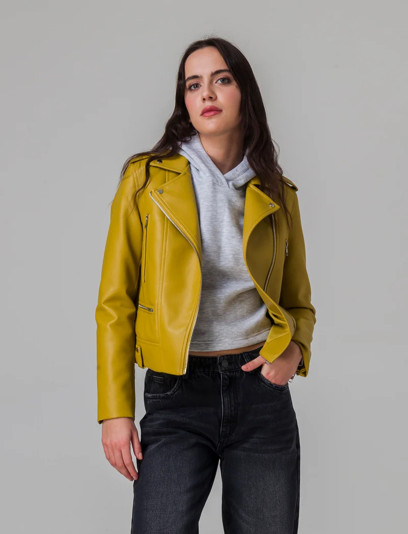 Giubbotto modello biker da donna - Mostarda