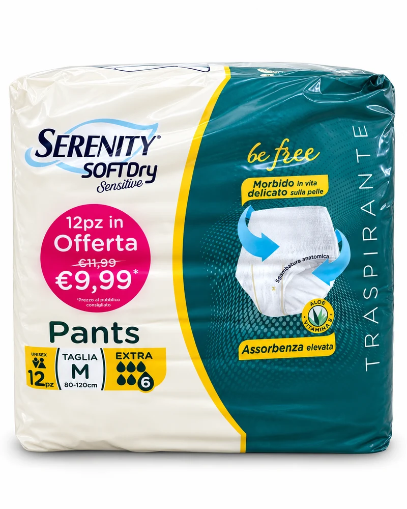 Pannoloni a Mutandina Serenity Soft Dry Sensitive Pants Extra Taglia M 12 Pezzi - PROMO