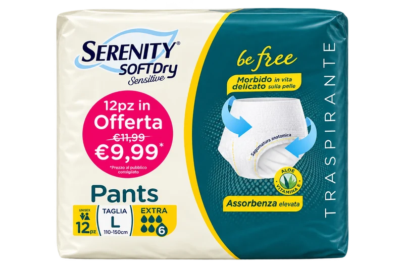 Pannoloni a Mutandina Serenity Soft Dry Sensitive Pants Extra Taglia L 12 Pezzi - PROMO