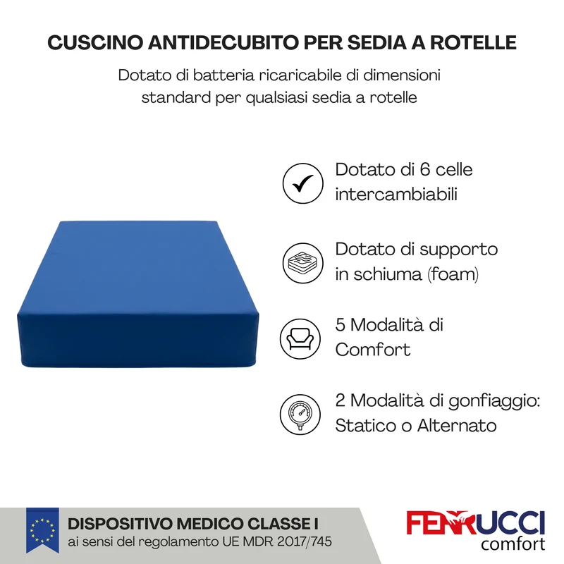 Cuscino Antidecubito Ciclo Alternato per Sedia a Rotelle - Batteria Portatile