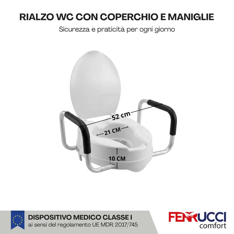 Rialzo WC con Coperchio e Manici Ergonomici - Anziani, Donne Incinta e Disabili