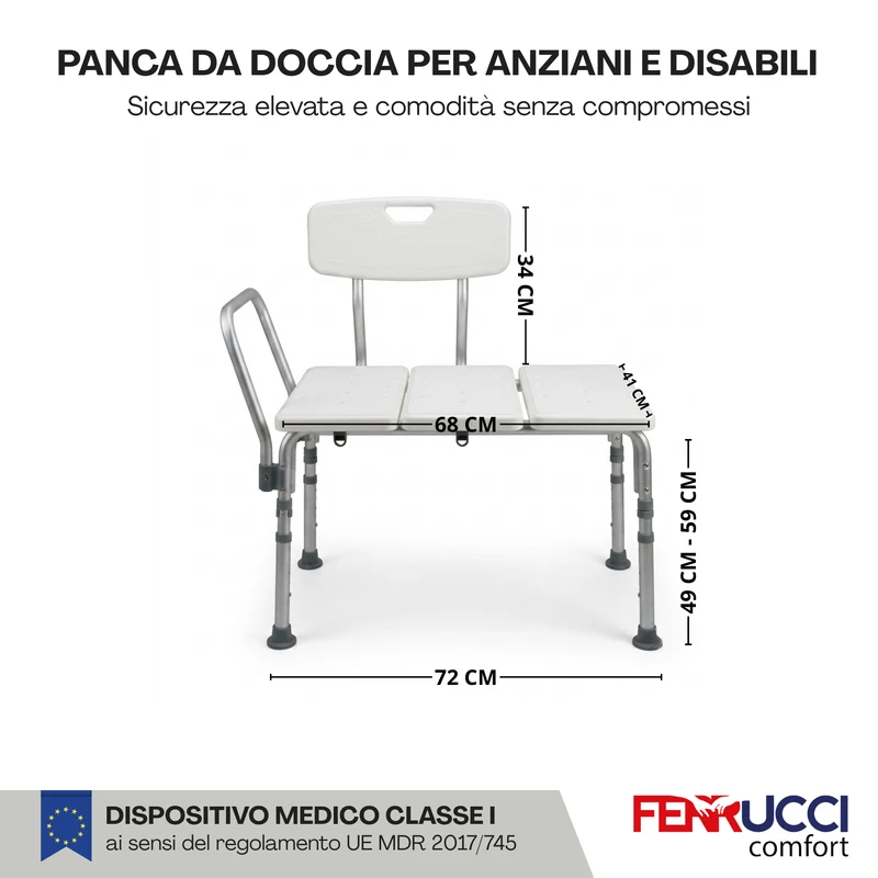 Sedia da Doccia Panca per Anziani e Disabili - Altezza regolabile