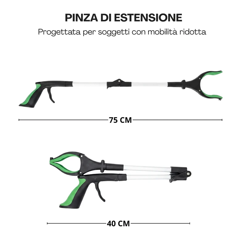 Pinza Prendi Oggetti Telescopica - Bastone Raccoglitore con Grilletto e Denti in Gomma Antiscivolo per Anziani e Disabili