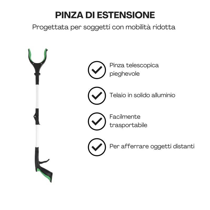 Pinza Prendi Oggetti Telescopica - Bastone Raccoglitore con Grilletto e Denti in Gomma Antiscivolo per Anziani e Disabili