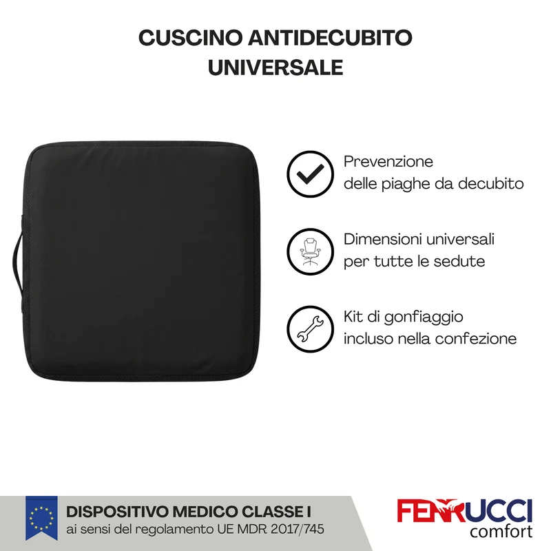 Cuscino Antidecubito Gonfiabile per Sedia a Rotelle, Ufficio, Divano - Previene e Tratta Piaghe da decubito - Dispositivo Medico Classe 1