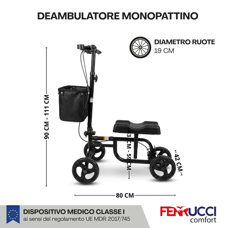 Deambulatore per Ginocchio e Lesioni Caviglia, Regolabile in altezza, Pieghevole