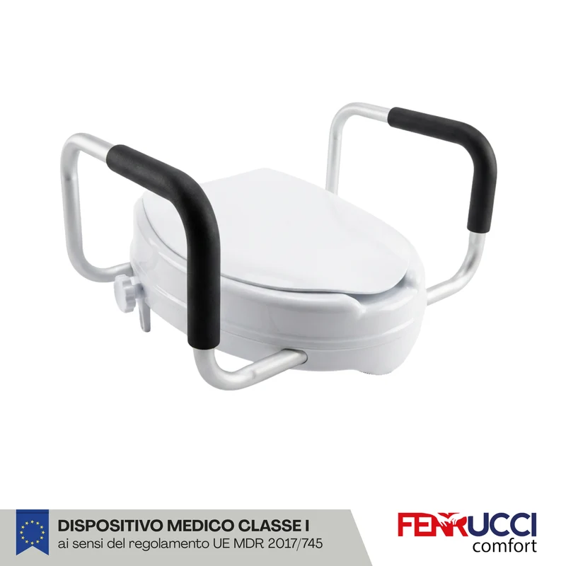 Rialzo WC con Coperchio 8 cm Universale con Maniglie - Anziani, Disabili e Gravidanza