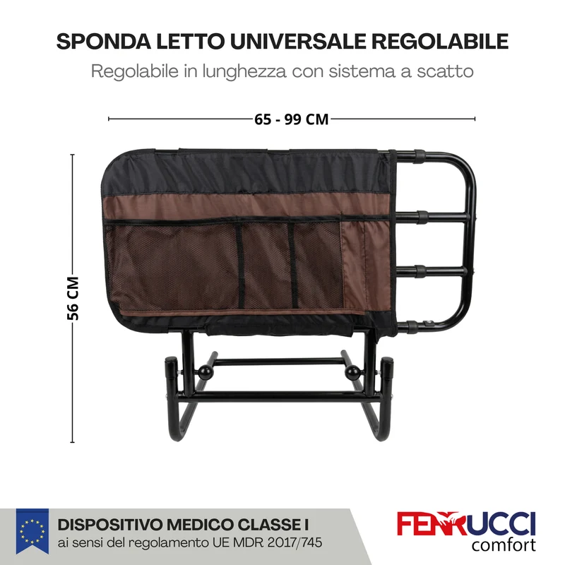 Sponda Letto Regolabile Universale Telescopica in ferro per Anziani - Dispositivo Medico di sicurezza