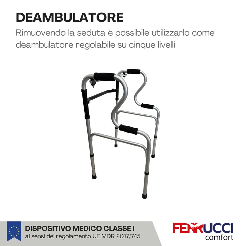 Sedia Multifunzione - Sedia Comoda WC, Sedia Doccia e Deambulatore - 3 funzioni in 1