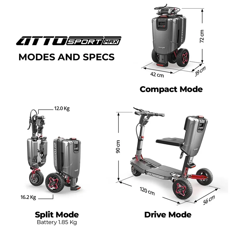 ATTO SPORT MAX: scooter elettrico pieghevole consigliato per anziani e disabili