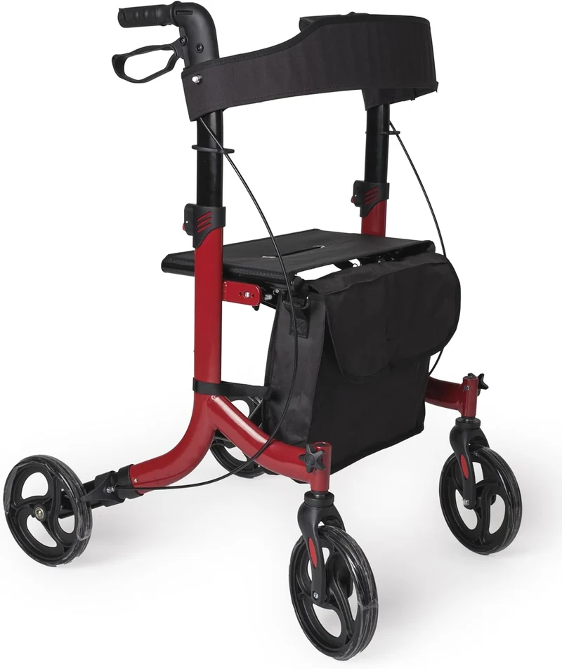 Deambulatore con Freni Pieghevole Regolabile Compatto in Alluminio, Girello per Anziani, - Cesto portaoggetti, 4 Ruote, Rollator - VITAWALK PRO SC5023B