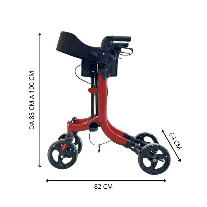 Deambulatore con Freni Pieghevole Regolabile Compatto in Alluminio, Girello per Anziani, - Cesto portaoggetti, 4 Ruote, Rollator - VITAWALK PRO SC5023B