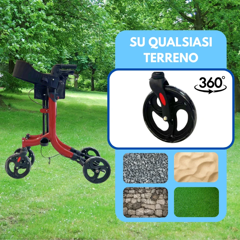 Deambulatore con Freni Pieghevole Regolabile Compatto in Alluminio, Girello per Anziani, - Cesto portaoggetti, 4 Ruote, Rollator - VITAWALK PRO SC5023B