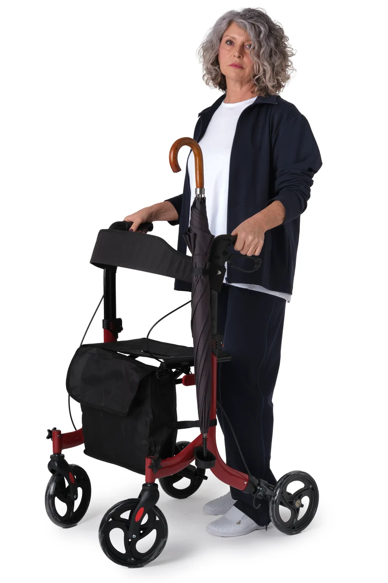 Deambulatore con Freni Pieghevole Regolabile Compatto in Alluminio, Girello per Anziani, - Cesto portaoggetti, 4 Ruote, Rollator - VITAWALK PRO SC5023B
