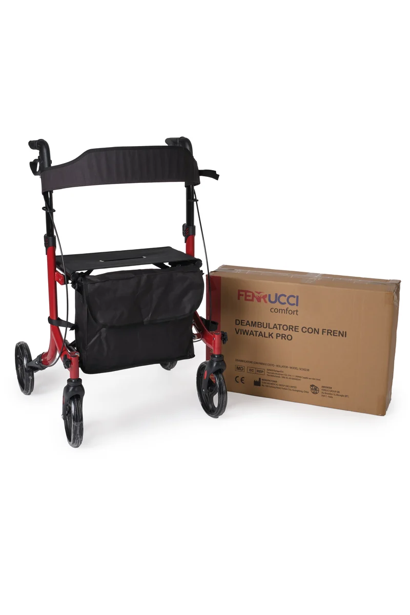 Deambulatore con Freni Pieghevole Regolabile Compatto in Alluminio, Girello per Anziani, - Cesto portaoggetti, 4 Ruote, Rollator - VITAWALK PRO SC5023B