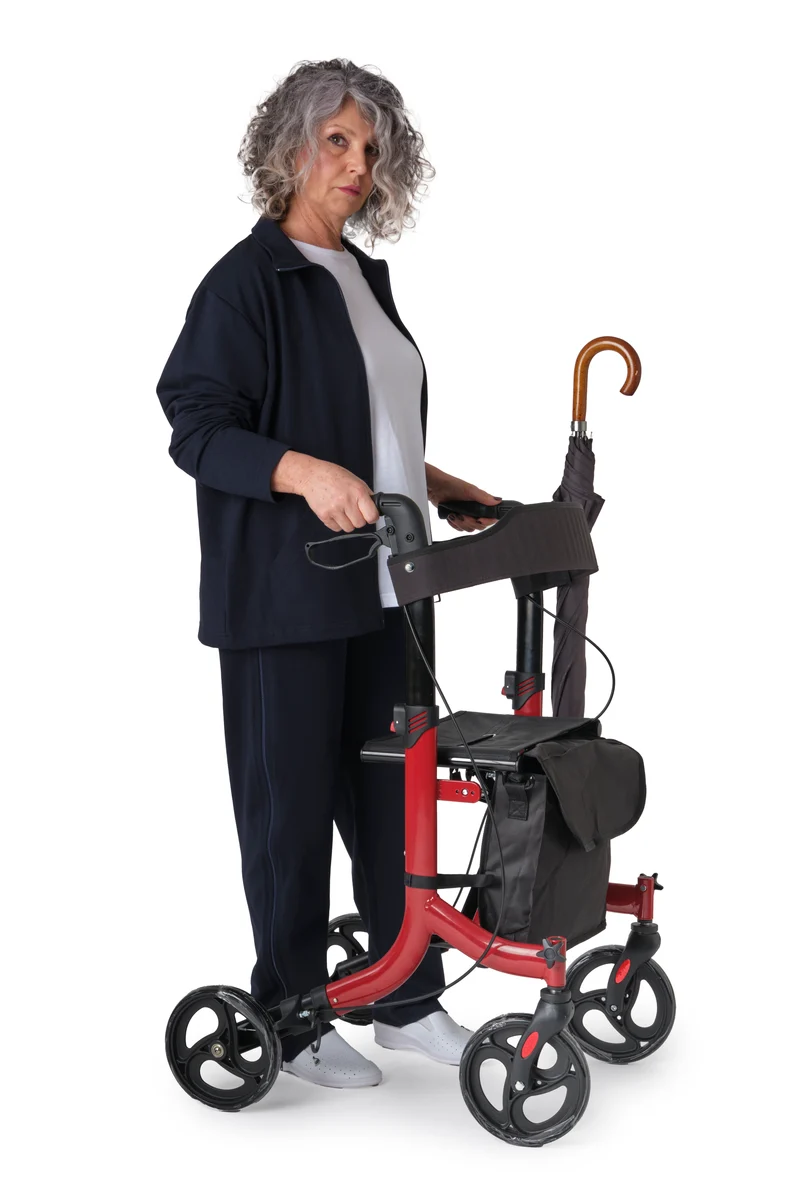 Deambulatore con Freni Pieghevole Regolabile Compatto in Alluminio, Girello per Anziani, - Cesto portaoggetti, 4 Ruote, Rollator - VITAWALK PRO SC5023B