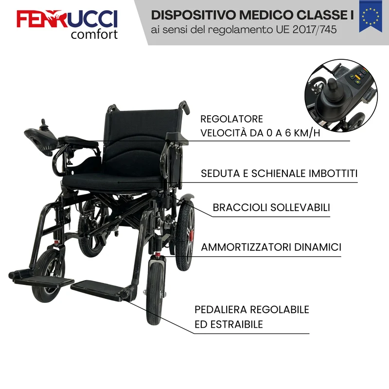 NOLEGGIO - Sedia a Rotelle Automatica Elettrica Pieghevole, Autonomia 20 Km, Professionale, Nera