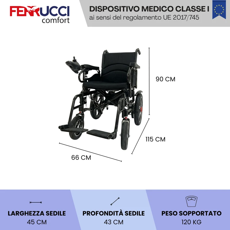 NOLEGGIO - Sedia a Rotelle Automatica Elettrica Pieghevole, Autonomia 20 Km, Professionale, Nera