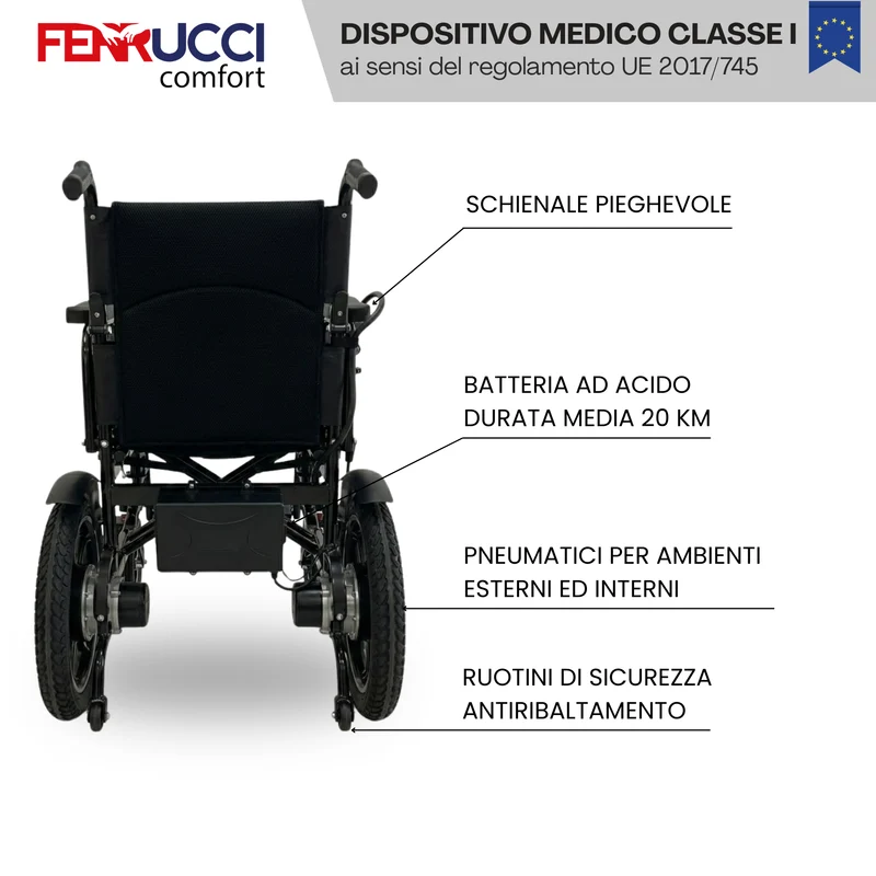 NOLEGGIO - Sedia a Rotelle Automatica Elettrica Pieghevole, Autonomia 20 Km, Professionale, Nera