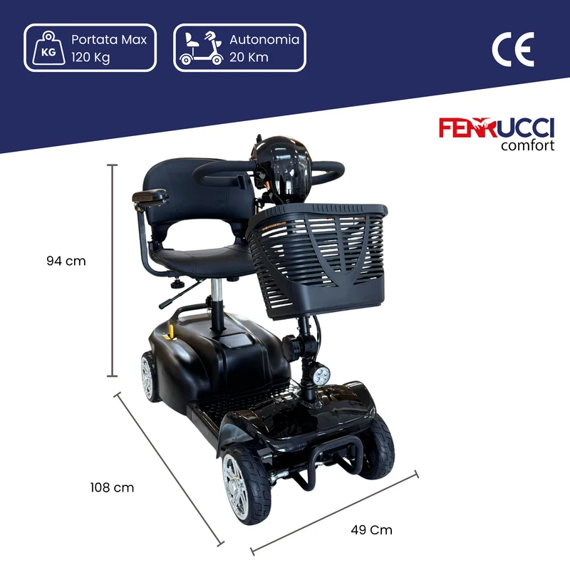 Scooter Elettrico Smontabile per Anziani e Disabili – Sedile Girevole 360°, Braccioli Ribaltabili e Presa USB - Dispositivo Medico Classe 1