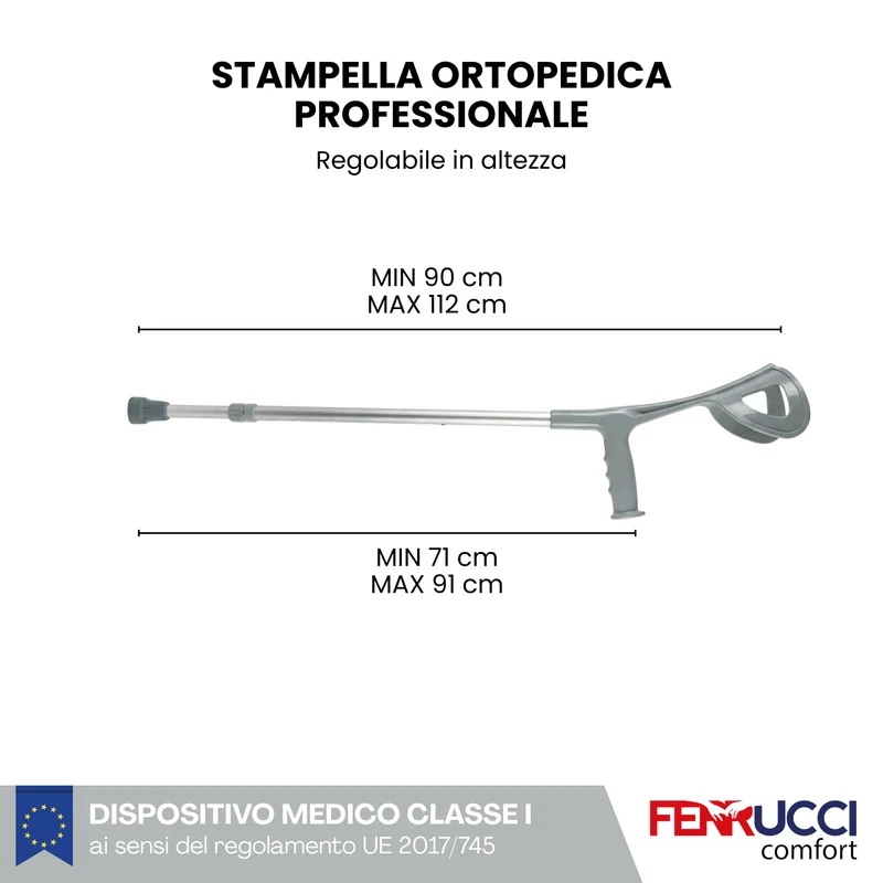 Stampella ortopedica avambraccio con puntale in gomma antiscivolo (singola)