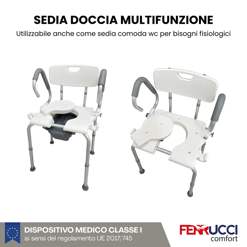 Sedia da Doccia e Comodo WC Multifunzione - Regolabile in altezza - Alluminio