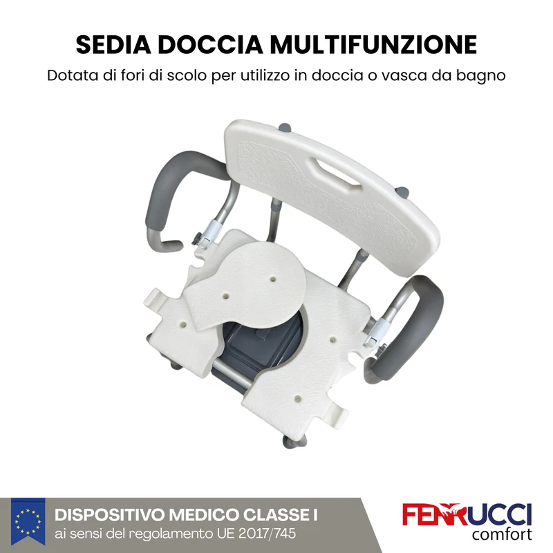 Sedia da Doccia e Comodo WC Multifunzione - Regolabile in altezza - Alluminio