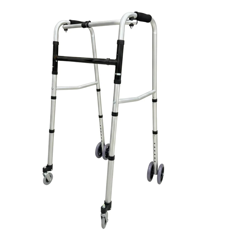 Deambulatore Pieghevole in Alluminio con 4 ruote - 2 Ruote Piroettanti - Manici Ergonomici - Regolabile in altezza