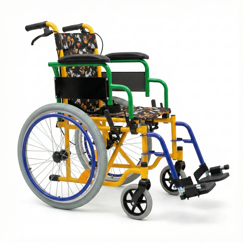 Sedia a Rotelle Pediatrica per Bambini Pieghevole Happy Friends, Pedaliera rimovibile, Braccioli Sollevabili, Freni Accompagnatore
