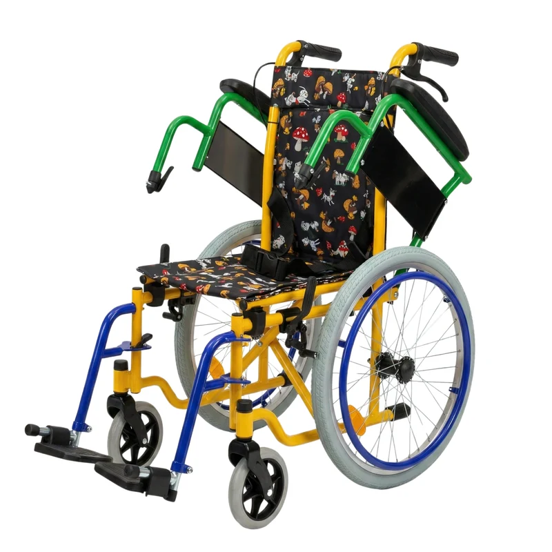 Sedia a Rotelle Pediatrica per Bambini Pieghevole Happy Friends, Pedaliera rimovibile, Braccioli Sollevabili, Freni Accompagnatore
