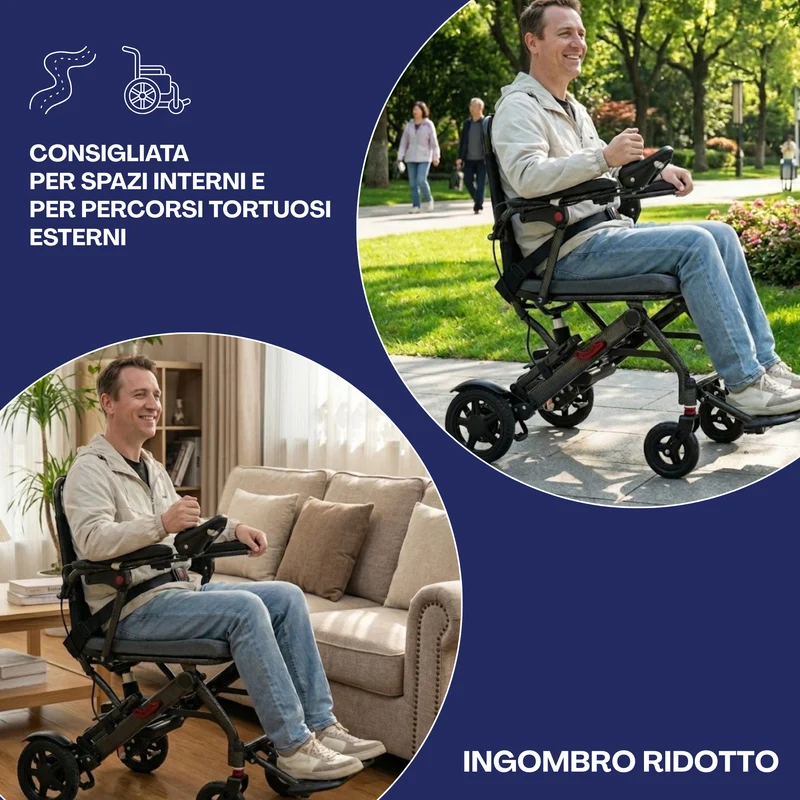 Sedia a Rotelle Elettrica Pieghevole Leggera Ingombro Ridotto - Batteria a litio, Carrozzina Automatica da Viaggio