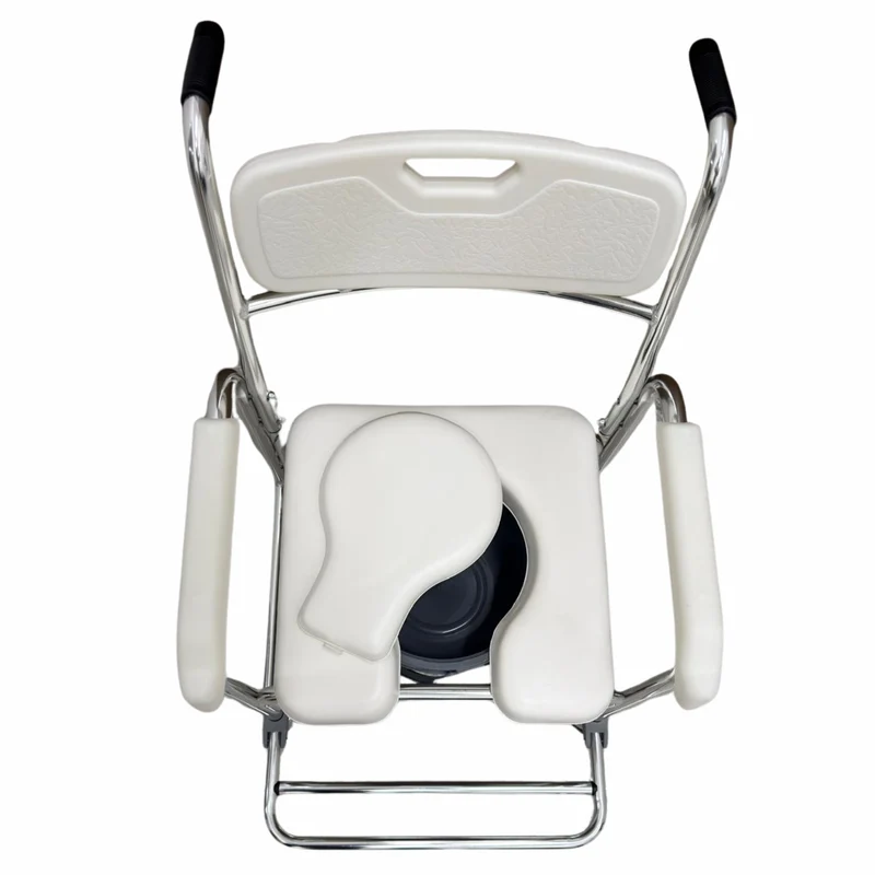 Sedia WC Doccia con Ruote Comoda e Freni - Seduta Anatomica in Alluminio, Imbottita, Pedaliera Pieghevole