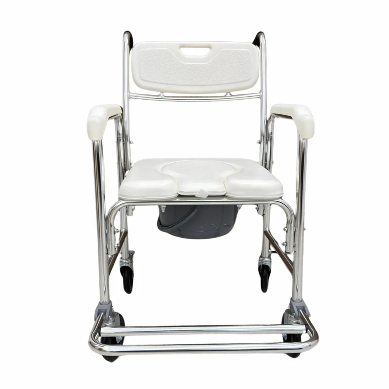 Sedia WC Doccia con Ruote Comoda e Freni - Seduta Anatomica in Alluminio, Imbottita, Pedaliera Pieghevole