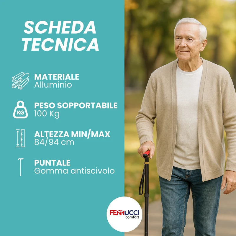 Bastone Pieghevole per Adulti e Anziani Portatile da Viaggio