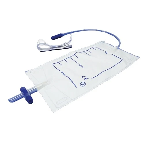 Sacca urina da gamba 750cc con valvola antireflusso e rubinetto (tubo 10 cm) - Confezione da 10 pezzi
