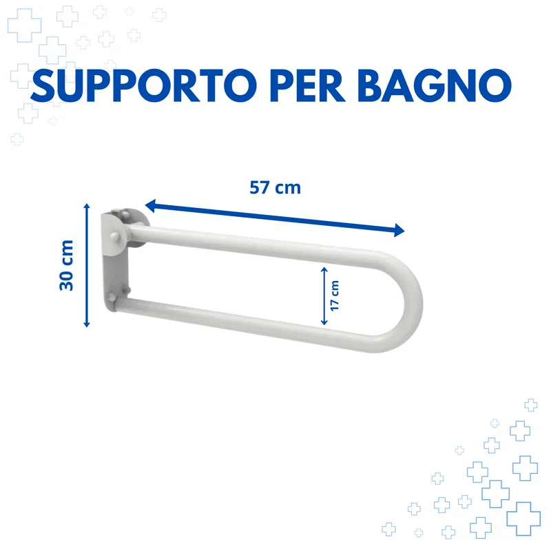 Maniglione Bagno Doccia Pieghevole Ribaltabile 53cm, Acciaio Inossidabile, Supporto di Sicurezza, Piastra a Muro con Fori, Anziani e Disabili