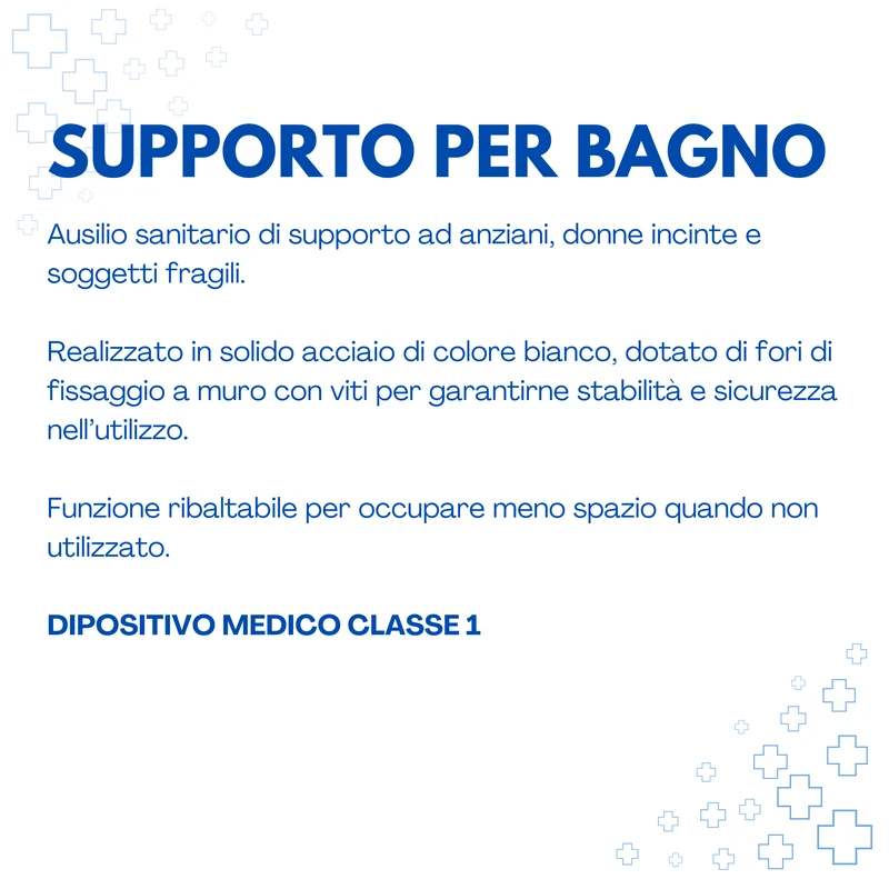 Maniglione Bagno Doccia Pieghevole Ribaltabile 53cm, Acciaio Inossidabile, Supporto di Sicurezza, Piastra a Muro con Fori, Anziani e Disabili