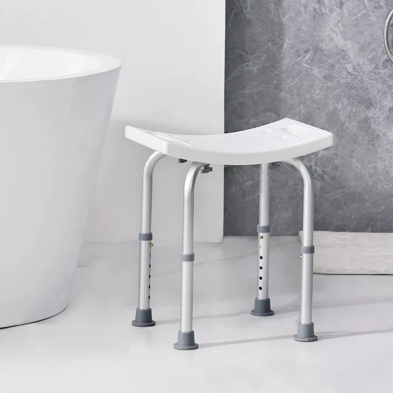 Sgabello Doccia Sedile da Bagno, Altezza regolabile, Alluminio Antiruggine, Piedini Antiscivolo in Gomma, per Anziani e Disabili o Riabilitazione