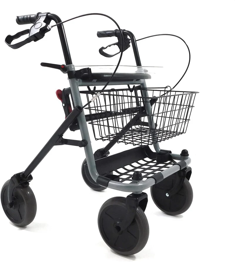 Deambulatore Girello per Anziani e Disabili Pieghevole e Regolabile con 4 Ruote, Rollator con Freni di Stazionamento, Seduta e Cestino per esterni e interni