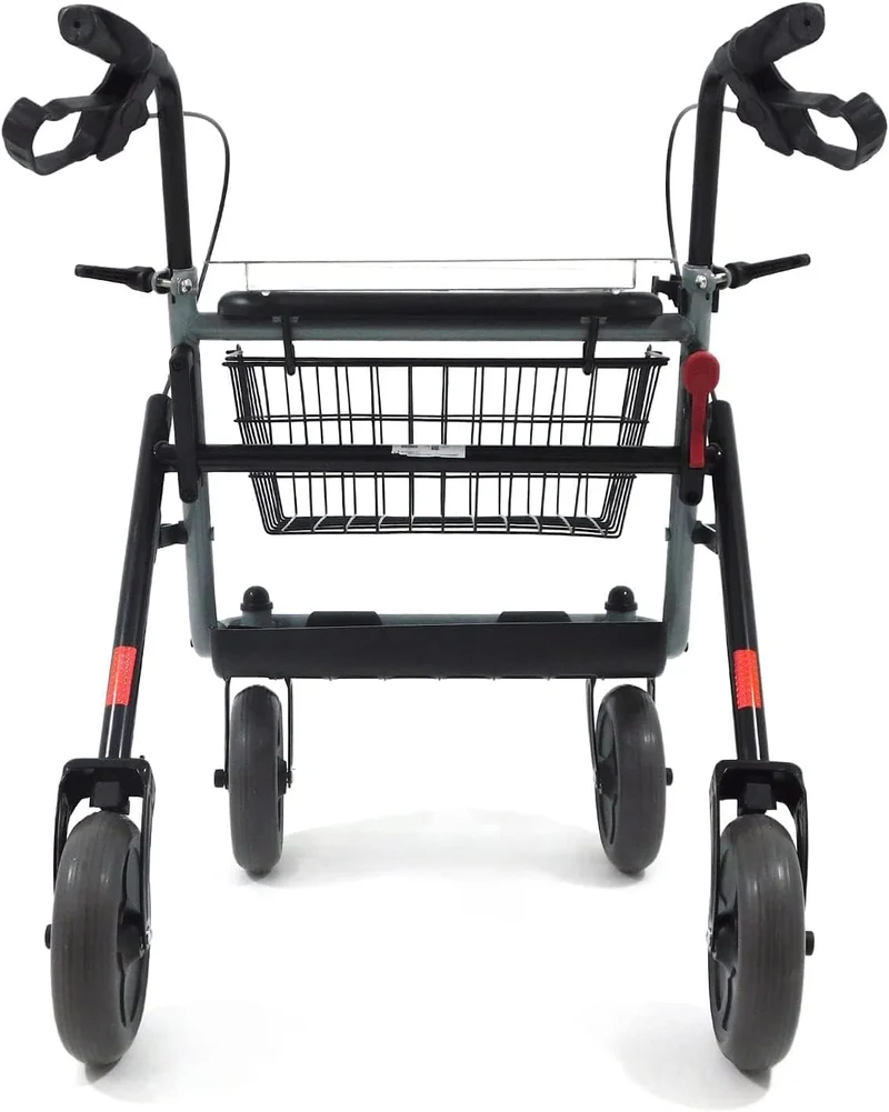 Deambulatore Girello per Anziani e Disabili Pieghevole e Regolabile con 4 Ruote, Rollator con Freni di Stazionamento, Seduta e Cestino per esterni e interni