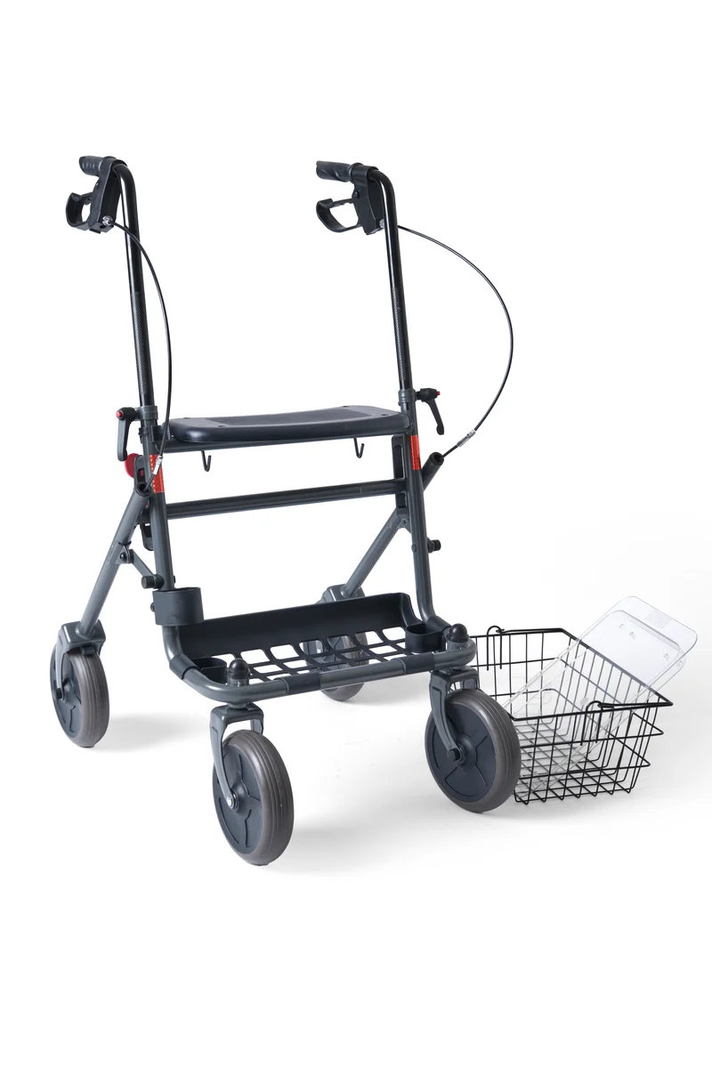 Deambulatore Girello per Anziani e Disabili Pieghevole e Regolabile con 4 Ruote, Rollator con Freni di Stazionamento, Seduta e Cestino per esterni e interni